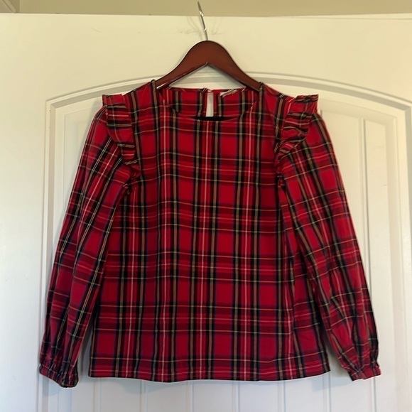 J Crew Crew Cuts Plaid Ruffle Top Size 12 - Picture 1 of 8